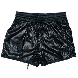 Pesion Sequin Shorts Black Pull On Elastic/Drawstring Waist Full Lining Size M